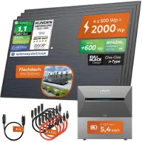 Solarway 2000Wp / 800W / 5,4kWh Balkonkraftwerk mit Speicher komplett Steckdose - 5,4kWh Anker SOLIX 3 PRO Speicher - Solaranlage Komplettset - 500W Solarmodule & Anker Speicher & Zubehör