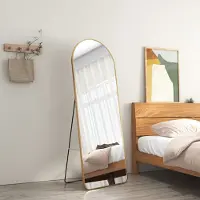 Emke Standspiegel 160x60cm Ganzkörperspiegel Gold Aluminium Rahmen Spiegel Gewölbter Ankleidespiegel mit Explosionsgeschützte Fensterfolie
