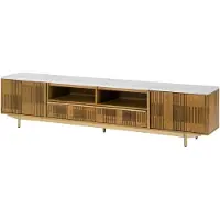 MASSIVMOEBEL24.DE TV-Board Mango 220x40x50 hellbraun geölt / Marmor weiß MIAMI #106