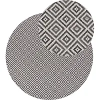 Beliani Outdoorteppich Grau und Weiß 160 cm Rund Geometrisches Muster Modern Indoor Outdoor Terrasse Balkon Garten
