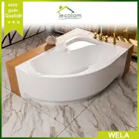 ECOLAM Badewanne Wela 160x100 cm rechts mit Schürze Eckbadewanne Acrylwanne rutschfest Acryl Sanitäracryl + Ablaufgarnitur Füße Silikon Set