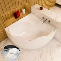 ECOLAM Badewanne SELMA 140 x 140 cm Eckbadewanne + Acrylschürze + Kopfkissen Mare Eckwanne Ablaufgarnitur Viega