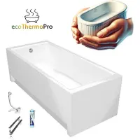 ECOLAM Badewanne Thermobadewanne TAMI 160x70 cm | Wanne mit Isolierung Wärmeschutz | Acrylwanne Rechteck Sanitäracryl | + Acrylschürze Ablauf Silikon