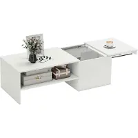 HOMCOM Couchtisch Wohnzimmertisch mit Verstecktem Stauraum Regal Kaffeetisch