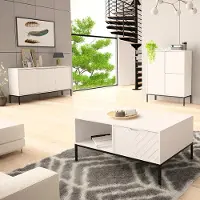 Lomadox Wohnzimmer Set 3-teilig modern in weiß matt mit gefrästen Fronten ANGERA-140