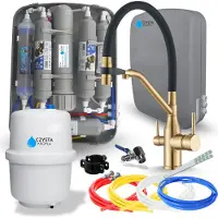 ARI Wasserfilter Set RO7 Slim mit 3-Wege Küchenarmatur Magneto, 7-stufige Filtration, Gold