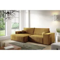 Fun-Möbel Ecksofa Schlafsofa CORUNIA XS Stoff Poso Honiggelb Ottomane Links