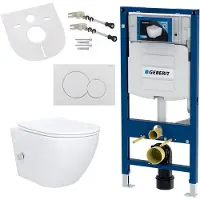 Geberit WC-Komplettset AL55800-SET, Vorwandelement, Softclose-Deckel & Betätigungsplatte 3/6 L, wandhängend, Vormontiert, 400 kg belastbar, Keramik-WC