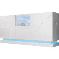 Mirjan 24 Türkommode Qiu 2D1K, Highboard mit 2 Drehtüren und Klappe, gedämpftem Schließsystem (Farbe: Weiß / Weiß Hochglanz, mit RGB LED Beleuchtung)