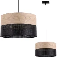 Light11 HOME Einzelne Hängelampe, klassischer Lampenschirm aus Eichenfurnier, 30 cm