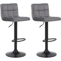 CLP 2er Set Barhocker Feni Samt, höhenverstellbar mit Fußstütze, Lehne & Metallgestell, belastbar bis 150 kg, Farbe: grau