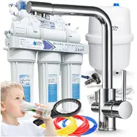 ARI Wasserfilter Set RO7 mit 3-Wege Küchenarmatur Venom, 7-stufige Filtration, Mineralisierung, Chrom