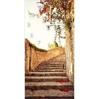 Wallario Design Wanduhr Steinerne Treppe in Italien aus Echtglas, Größe 30 x 60 cm