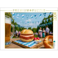 CALVENDO Puzzle Leberkässemmel mit Brezn im Biergarten in Bayern | 2000 Teile Lege-Größe 90 × 67 cm Foto-Puzzle für glückliche Stunden