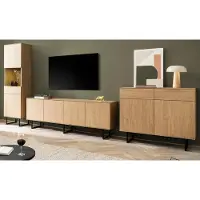 Furn.Design Wohnwand "Breda" in Stone Eiche Wohnkombination 3-teilig 400 cm, mit Push-to-Open und inklusive Beleuchtung