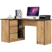 Akord Eck-Schreibtisch B20 links Eiche Craft und 4 Ablagen B155 x H77 x T85 cm