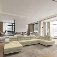 Masseno Ecksofa VELORA R-S mit Schlaffunktion U-Form, Sofa mit Bettkasten, Wohnzimmersofa, Couch, Soffa, Bettsofa, Couchgarnitur- Creme, MONOLITH 04
