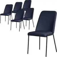 ML-Design Esszimmerstühle 6er Set Dunkelblau Küchenstühle aus Polyester mit Metallbeinen Wohnzimmerstühl mit Rückenlehne Polsterstühle für Esszimmer