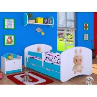 BDW , Kinderbett mit Matratze, Lattenrost, Schublade, LABU, Blau, 160x80