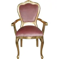 Casa Padrino Barock Luxus Esszimmer Stuhl mit Armlehnen Rosa/Gold - Limited Edition