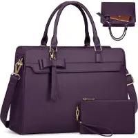 Sonstiges RAINSMORE Handtasche Damen Groß 15.6 Zoll Laptoptasche Wasserdicht Kunstleder Arbeitstasche Umhängetasche mit Geldbörse 2-teiliges Set Lila