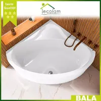 ECOLAM Badewanne Eckbadewanne Bala 130x130 cm + Schürze | moderne Wanne mit Sitz | symmetrische Acrylwanne Eckwanne I Ablaufgarnitur Füße