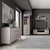 Lomadox Wohnwand Beige LAURO-161 modern mit Rillenoptik 4-teilig