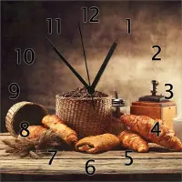 Wallario Design Wanduhr Französisches Frühstück mit Café und Croissants aus Echtglas, Größe 30 x 30 cm