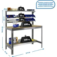 Simon Rack PROREGAL Werkbank BUFFALO mit Frontablage | HxBxT 84x120x61cm | Traglast 600kg | Grau