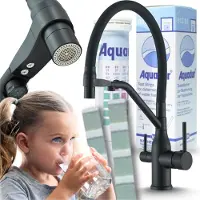 ARI 3-Wege Küchenarmatur MAGNETO mit Wasserfilter-Anschluss, herausziehbare Brause, 360° schwenkbar, getrennte Wasserwege, Keramikkartusche Shwarz-Matt