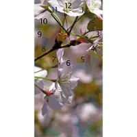 Wallario Design Wanduhr bedruckt, Größe 30 x 60 cm, Motiv: Kirschblüten in zartem Rosa - Frühling im Garten