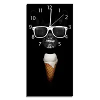 Wallario Design Wanduhr Hund mit Eis aus Echtglas, Größe 30 x 60 cm