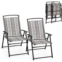 KOMFOTTEU 2 Stück Gartenstühle, zusammenklappbar, 150 kg belastbar, Gartensessel mit hoher Rückenlehne, Terrassenstuhl aus Stoff, gestreiftes Muster, für Balkon, Hof, Partys, 51 x 61,5 x 92 cm