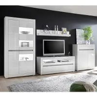Lomadox Wohnwand in weiß Hochglanz mit Beton COGO-61 inkl. LED BxHxT: 370x198x42cm
