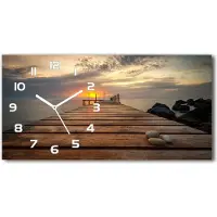 Tulup Wanduhr aus Glas – 60x30 cm - Glasbild - Glasuhr - Gehärtetes Glas - weisse-zeiger - Holzsteg
