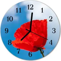 Tulup Glasuhr Wanduhr Küchenuhr Echt-Glas 30fi cm Mohnblume rot