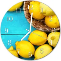 Tulup Glasuhr Wanduhr Küchenuhr Echt-Glas 30fi cm Zitronen gelb