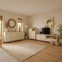 Lomadox Wohnzimmer Möbel Set in Beige modern mit Sideboard, Highboard & Lowboard, 3-teilig - AMELIA-129