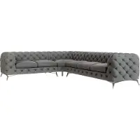 S-Style Möbel - Chesterfield Ecksofa Cleo mit Silber Metall Füßen aus Grau Samtstoff, Ottomane links, B/T/H: 323 cm/ 264 cm/ 75 cm