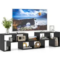 Costway Fernsehschrank Holz 3-teilig, Frei Kombinierbar, Fernsehtisch für TVs bis zu 65", Eckregal Ausziehbar, TV Lowboard TV Schrank, Multifunktionaler Bücherregal, Aufbewahrungsregal (Schwarz)