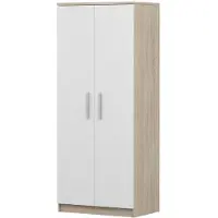 FABRYKA MEBLI IDŹCZAK Drehtürenschrank OMEGA 06 – Kleiderschrank 80 cm Sonoma/Weiß, 2 Türen mit Kleiderstange, Einlegeböden & silberfarbenen Griffen