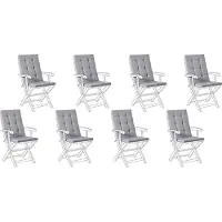 Beliani Auflagen 8er Set Hellgrau Stoff 55x42x5 cm mit Befestigungsbändern Knopfheftung Moderne Sitzauflage für Niederlehner Gartenstuhl