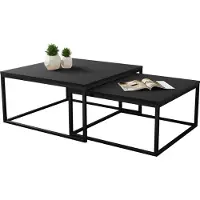 Mirjan 24 Im Set zwei Couchtische Dual, Vierkantrohrrahmen aus Stahl, Kaffeetisch-Set 2-tlg (Farbe: Schwarz / Schwarz Molet)