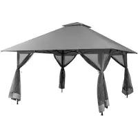 KOMFOTTEU 4 x 4 m Gartenpavillon, höhenverstellbarer Partypavillon mit Doppeldach & Seitenteilen, Pop Up Faltpavillon für Garten Terrasse (Grau)