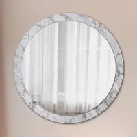 Wallfluent Ø100cm Spiegel - Glasrahmen mit Aufdruck - Wandspiegel Schlafzimmer - weiß marmor