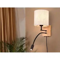 Meine Wunschleuchte LED Wandleuchte mit Leselampe, Schalter, Kabel und Stecker, Stoffschirm & Holz