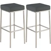 CLP 2er Set Barhocker Montreal I Gepolsterte Barstühle mit Kunstlederbezügen I Tresenhocker mit Metallgestellen, Farbe: grau, Gestellfarbe: edelstahl