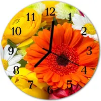 Tulup Glasuhr Wanduhr Küchenuhr Echt-Glas 30fi cm Blumen mehrfarbig