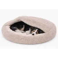 Odol-Plusz Rundes Hundebett und Katzenbett 80cm, Grau, Shaggy Bouclé, Schlafsack-Design, Warmes Höhlenbett, Rutschfester Boden, Maschinenwaschbar