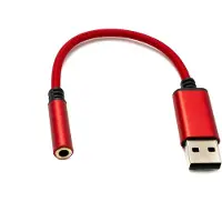 System-S Audio USB Kabel 20 cm 3,5mm Klinke Buchse zu 2.0 Typ A Stecker AUX geflochten Rot